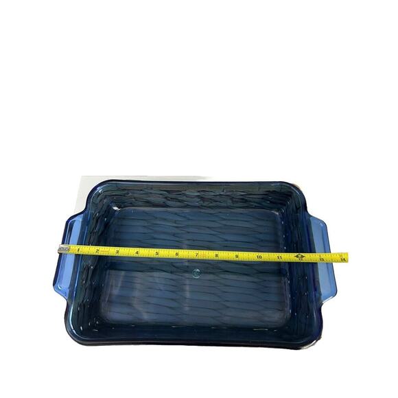 Cobalt Blue Anchor Hocking 2 Qt Baking Dish w/ Woven Basket 8" x 11" Casserole - Picture 2 of 10